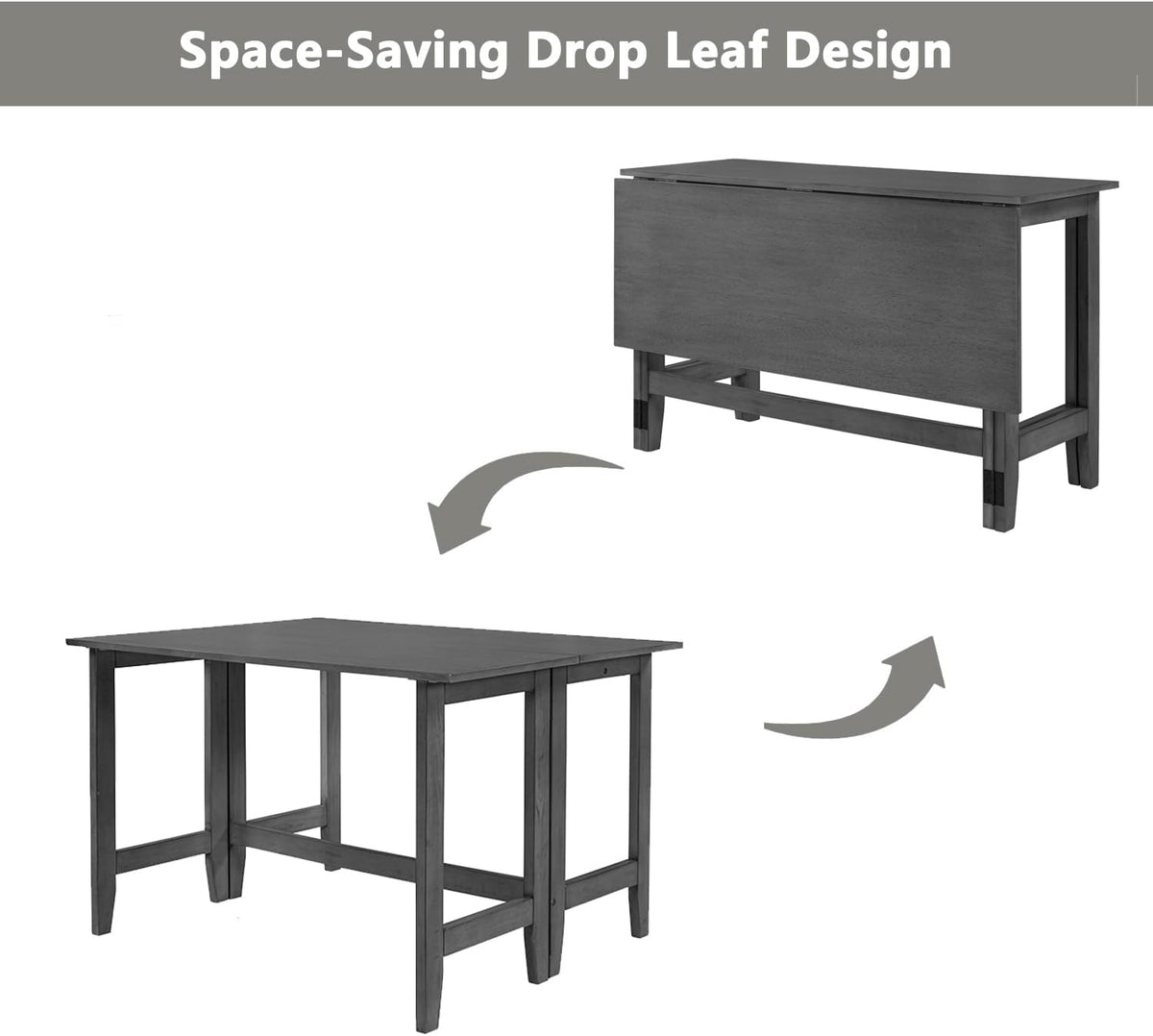47" Gray Farmhouse Extendable Drop Leaf Dining Table