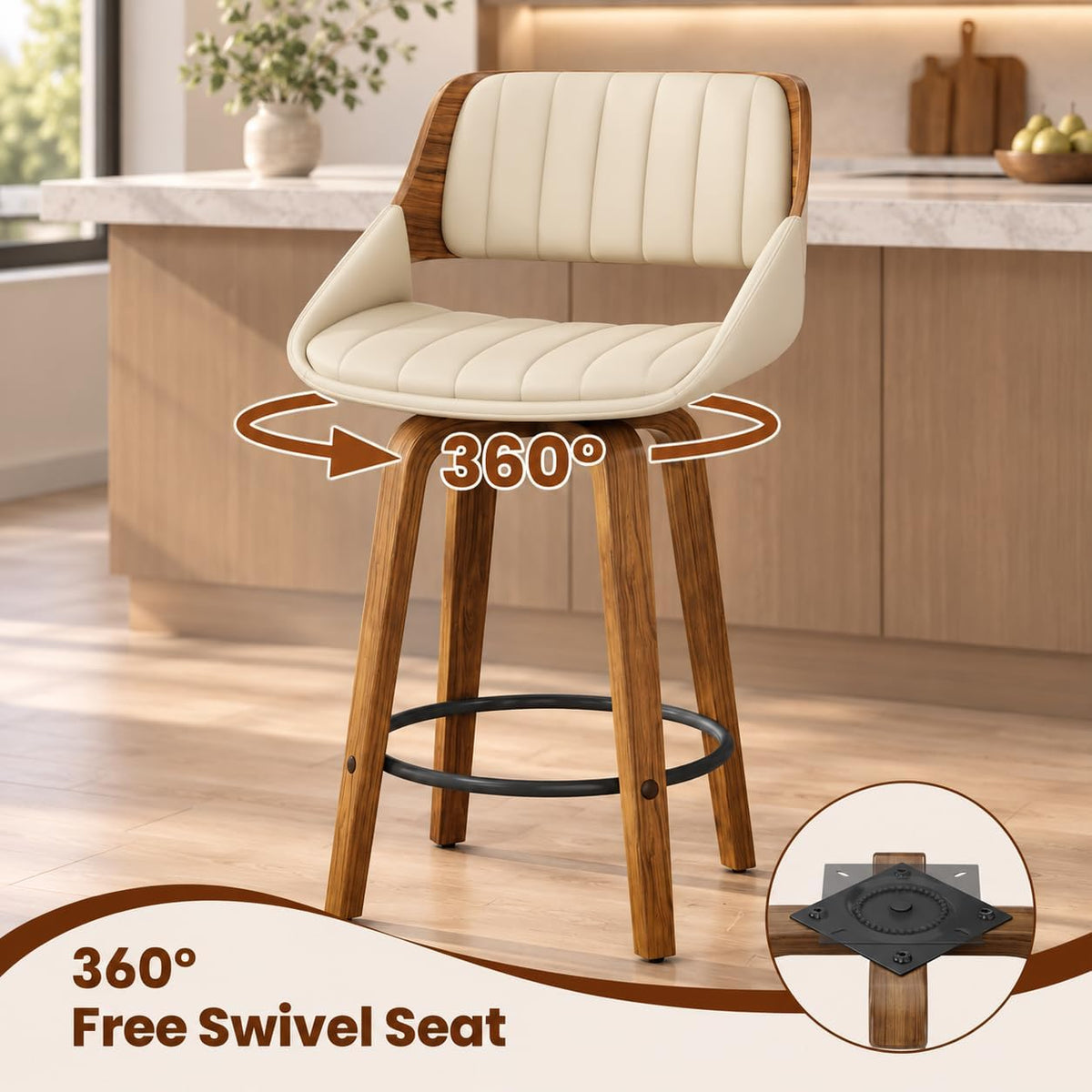 26" Walnut Bentwood Swivel Bar Stools Set of 2