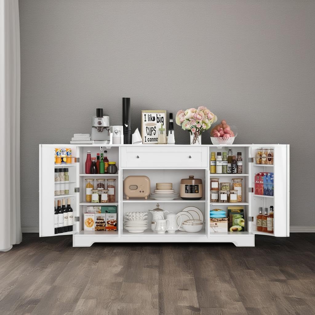 54" White Buffet Cabinet with Storage