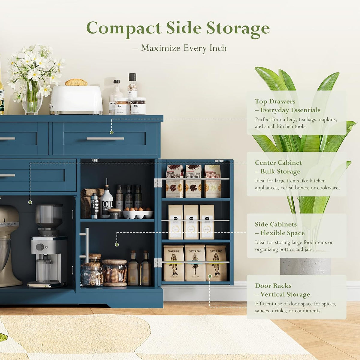 54" Blue Sideboard Cabinet with Storage