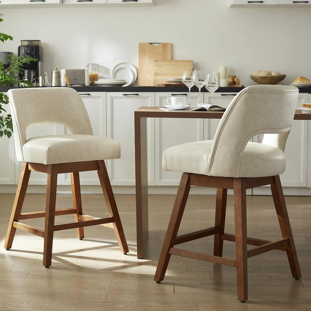 26" Faux Leather Swivel Bar Stools Set of 2