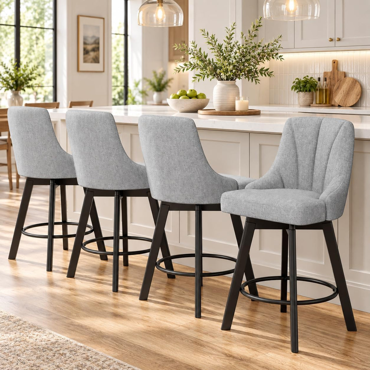 24" Light Gray Swivel Bar Stools Set of 2