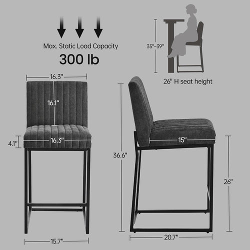 26" Dark Grey Upholstered Bar Stools Set of 6