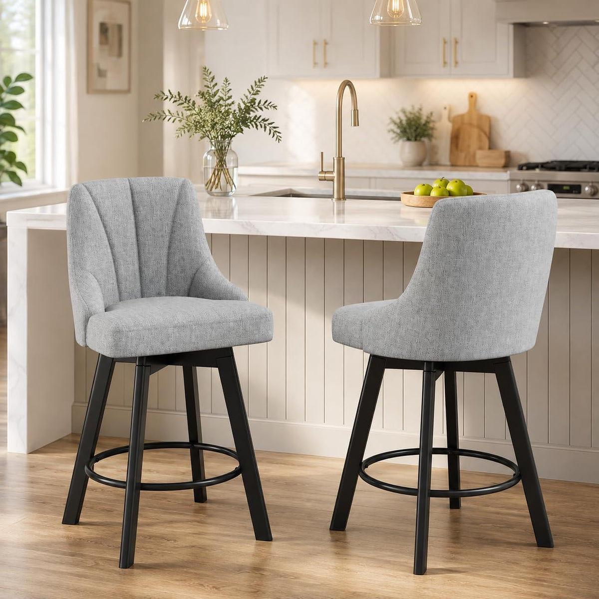 24" Light Gray Swivel Bar Stools Set of 2