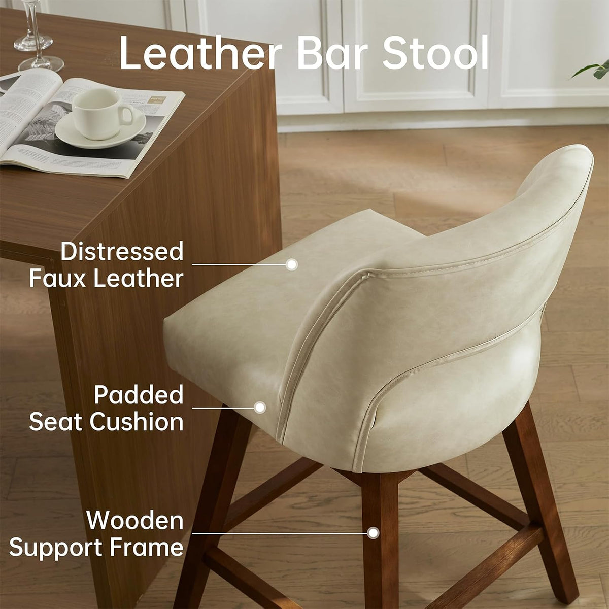 26" Faux Leather Swivel Bar Stools Set of 2