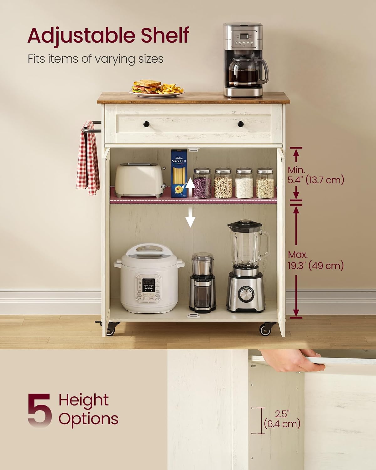 Mobile Wooden Kitchen Island Cart with Storage