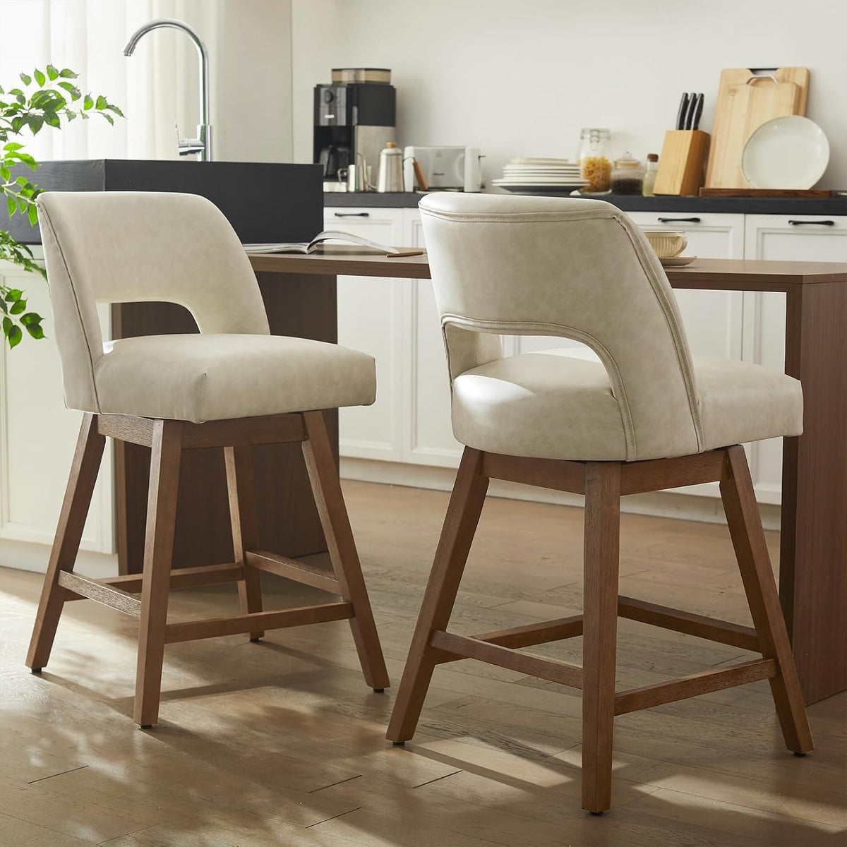 26" Faux Leather Swivel Bar Stools Set of 2