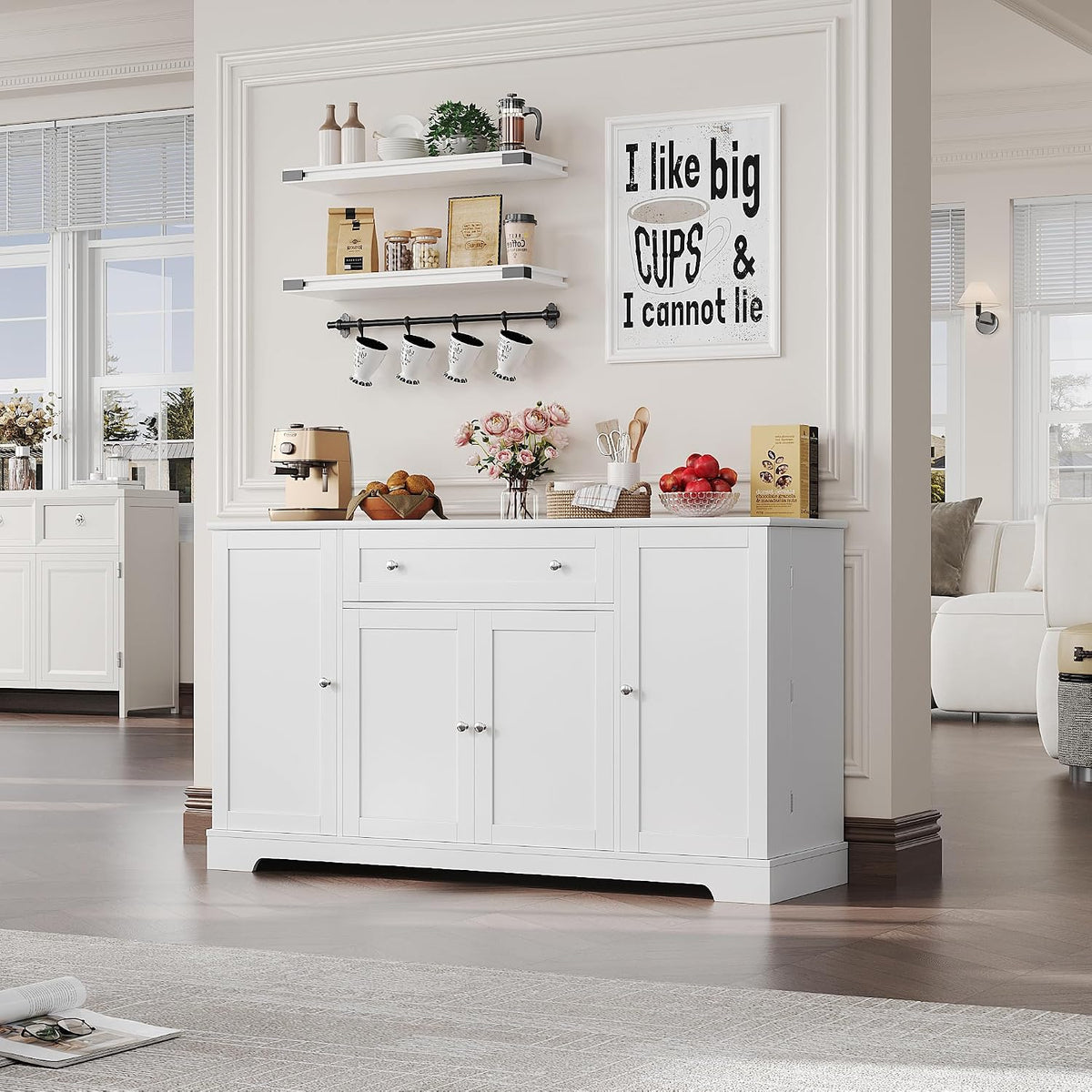 54" White Buffet Cabinet with Storage