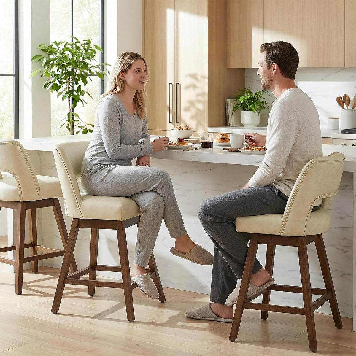 26" Faux Leather Swivel Bar Stools Set of 2