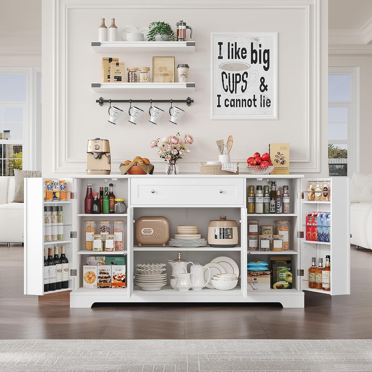 54" White Buffet Cabinet with Storage