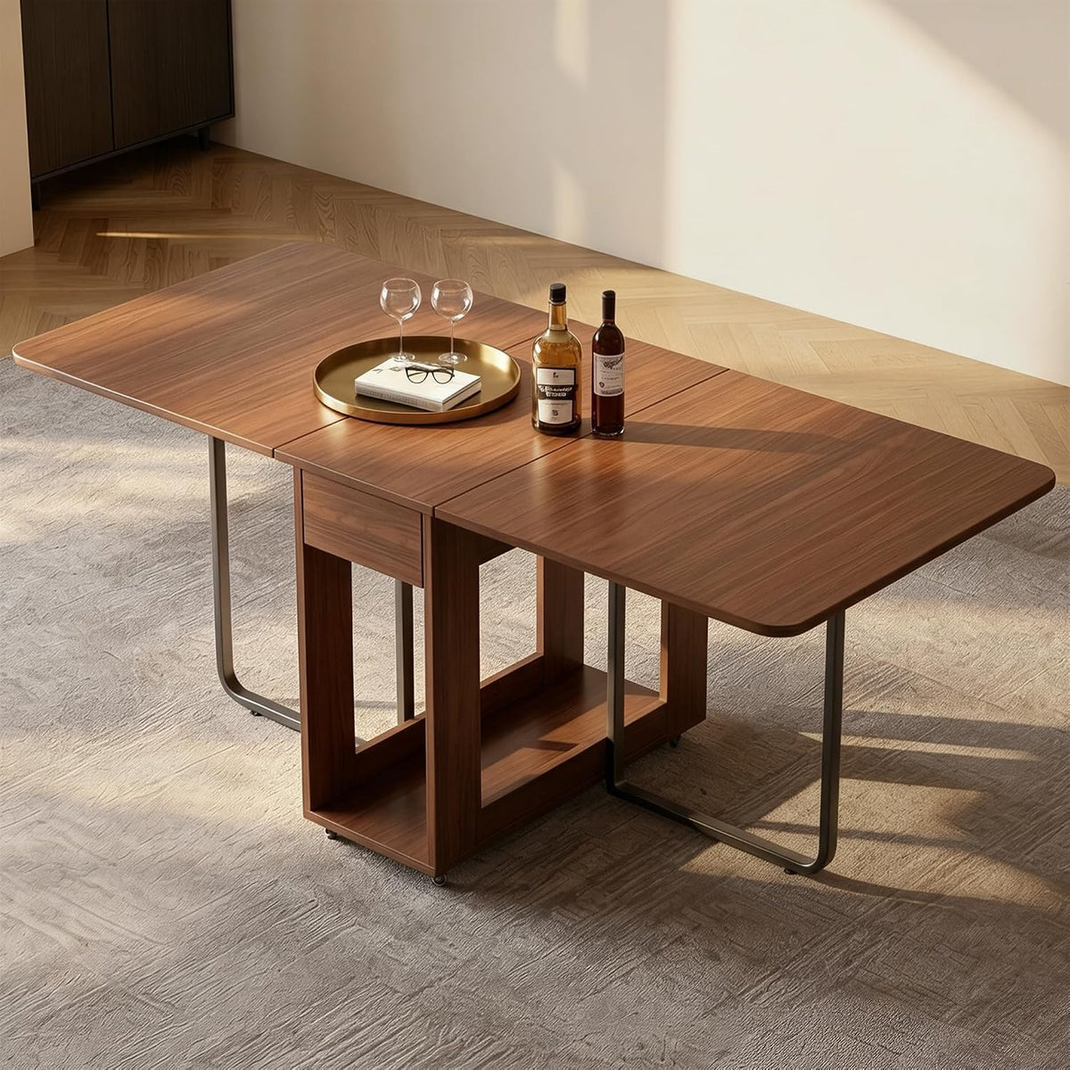 59" Foldable Drop Leaf Dining Table with Storage