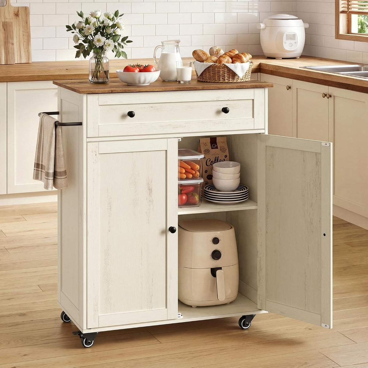Mobile Wooden Kitchen Island Cart with Storage