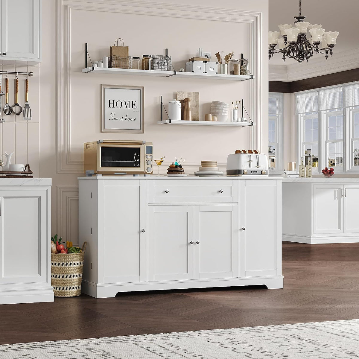 54" White Buffet Cabinet with Storage