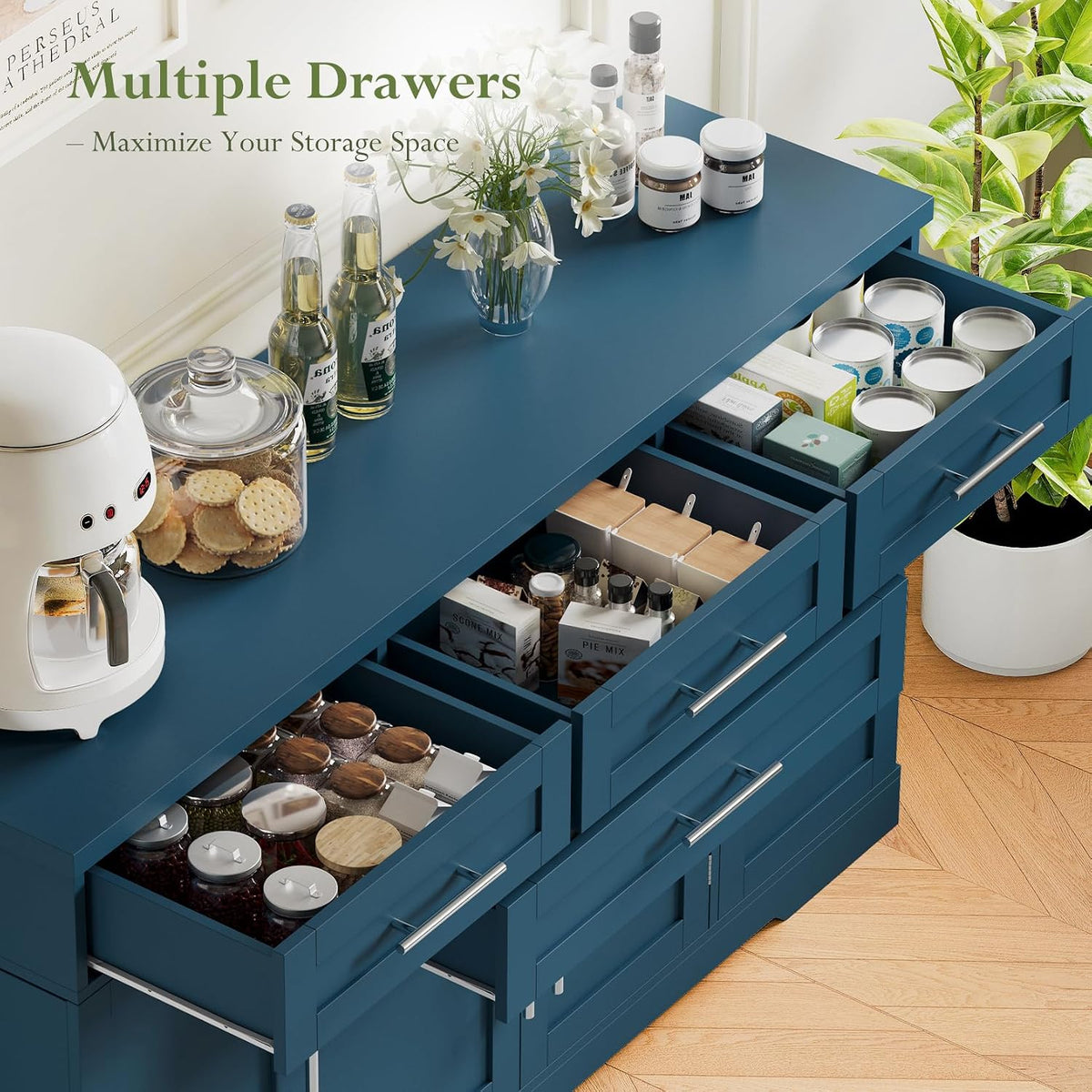 54" Blue Sideboard Cabinet with Storage