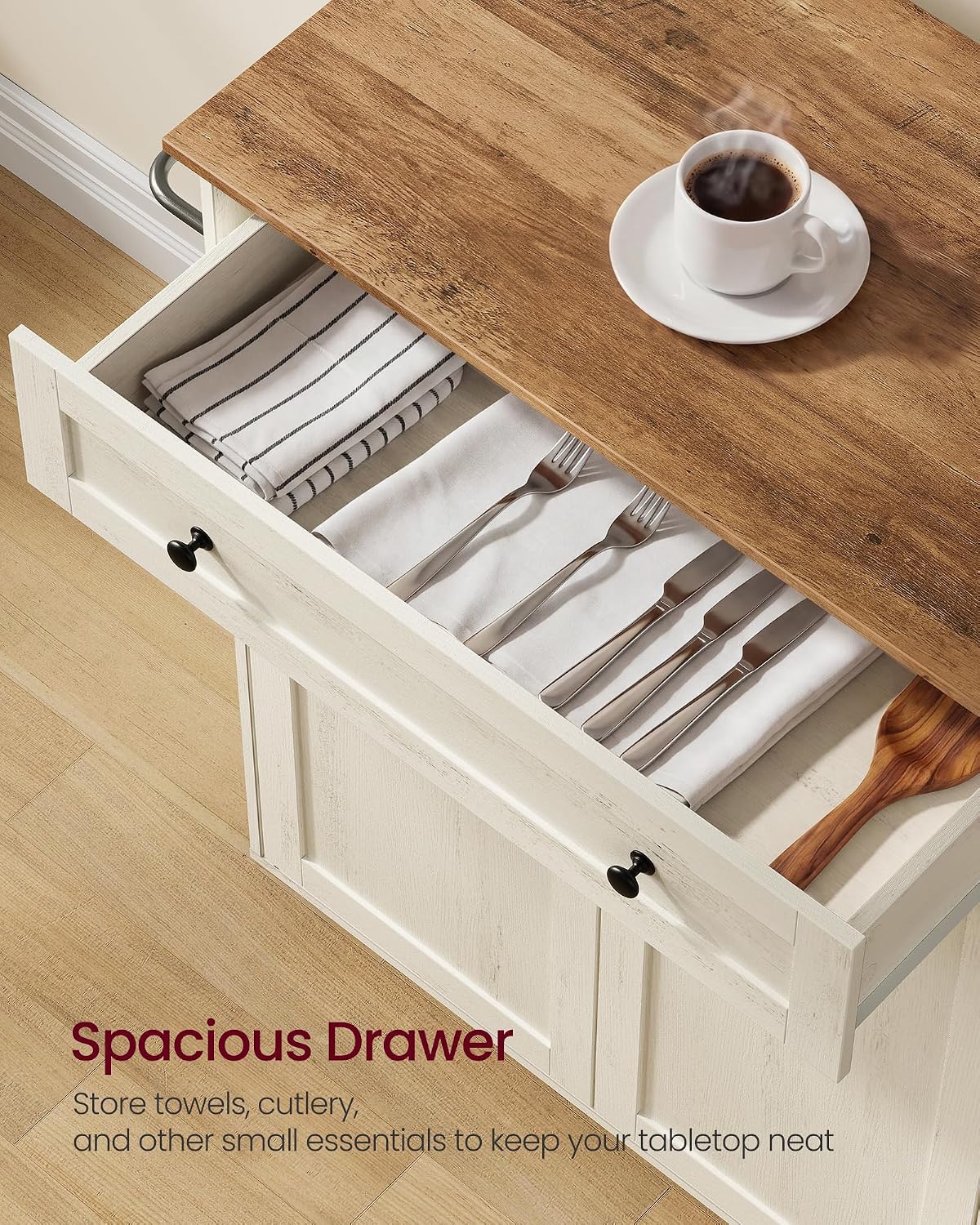 Mobile Wooden Kitchen Island Cart with Storage