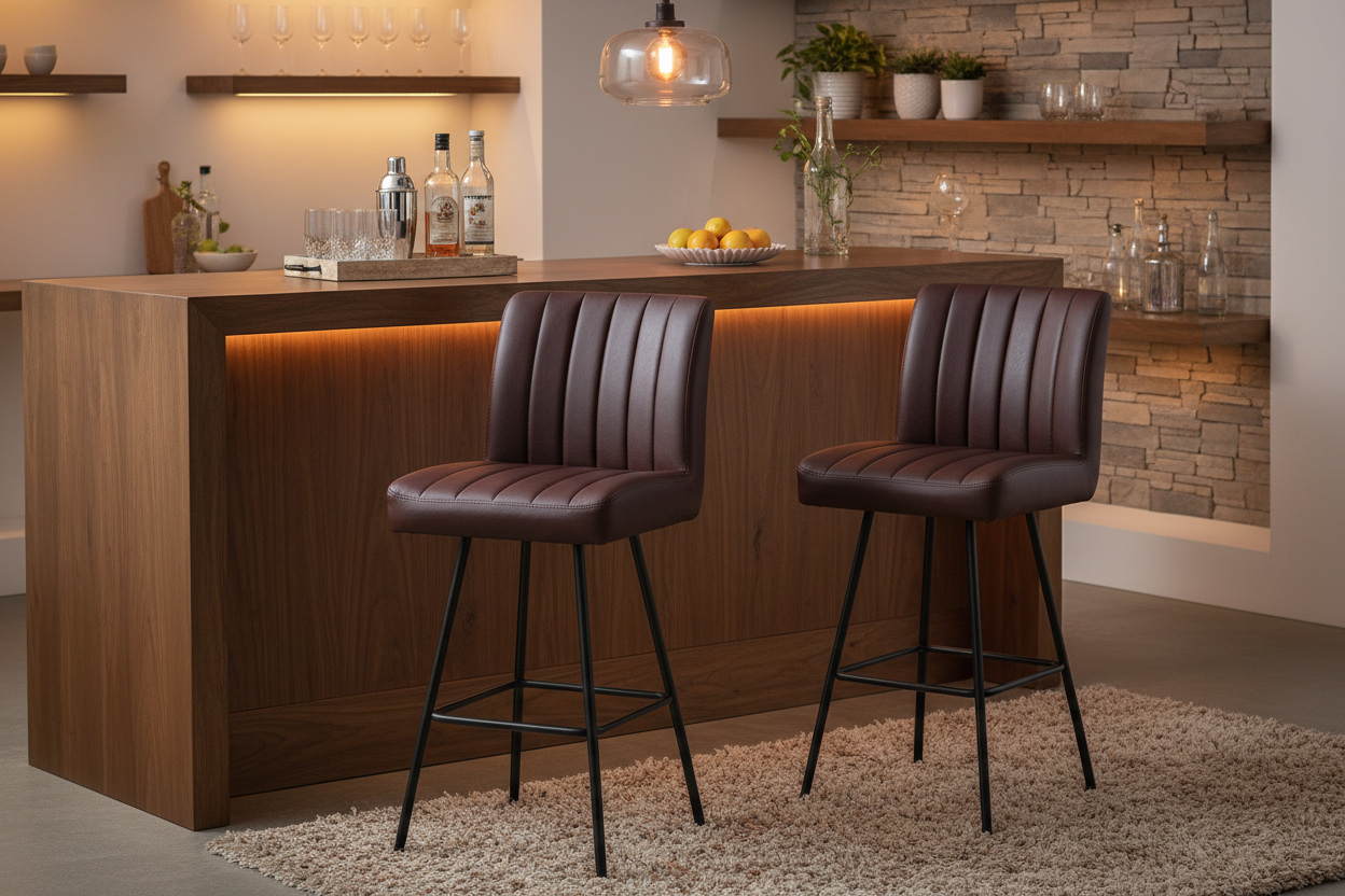 Channel Tufted Faux Leather Bar Stools