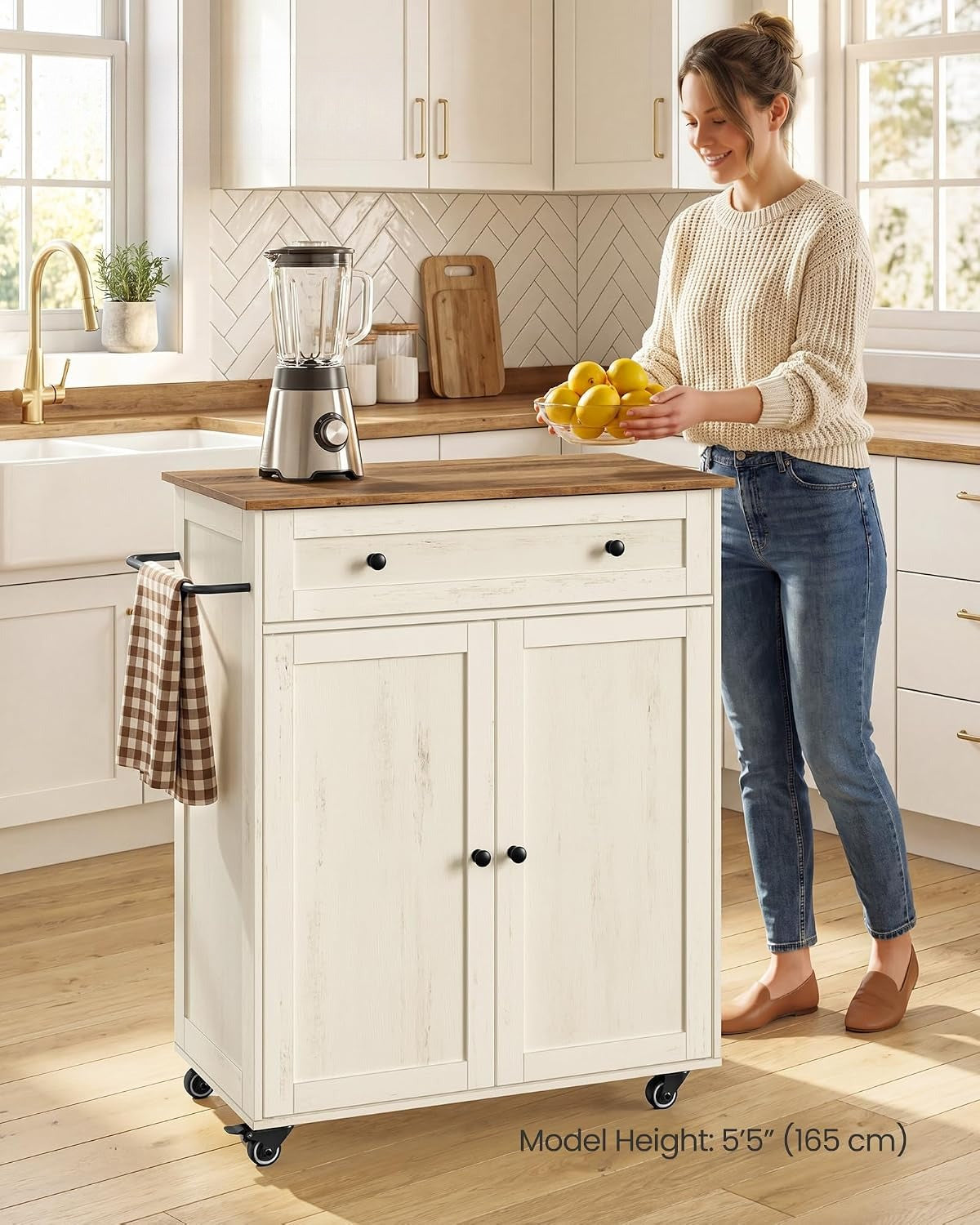Mobile Wooden Kitchen Island Cart with Storage
